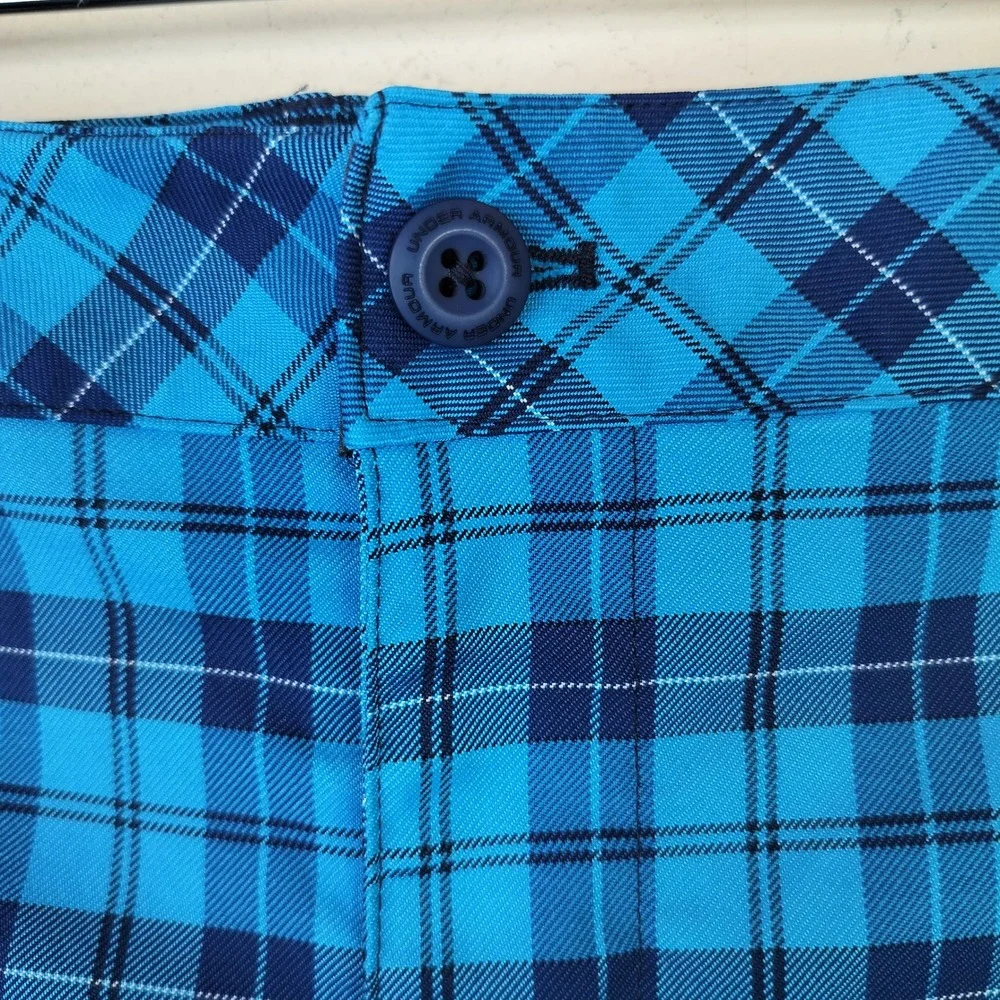 Under Armour Plaid Golf Shorts Size 38 Mens Performance Athletic Preppy Blue